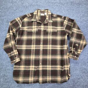 LL Bean Heavyweight‎ Flannel Button Up Shirt 2XLT Brown Plaid Work Outdoor